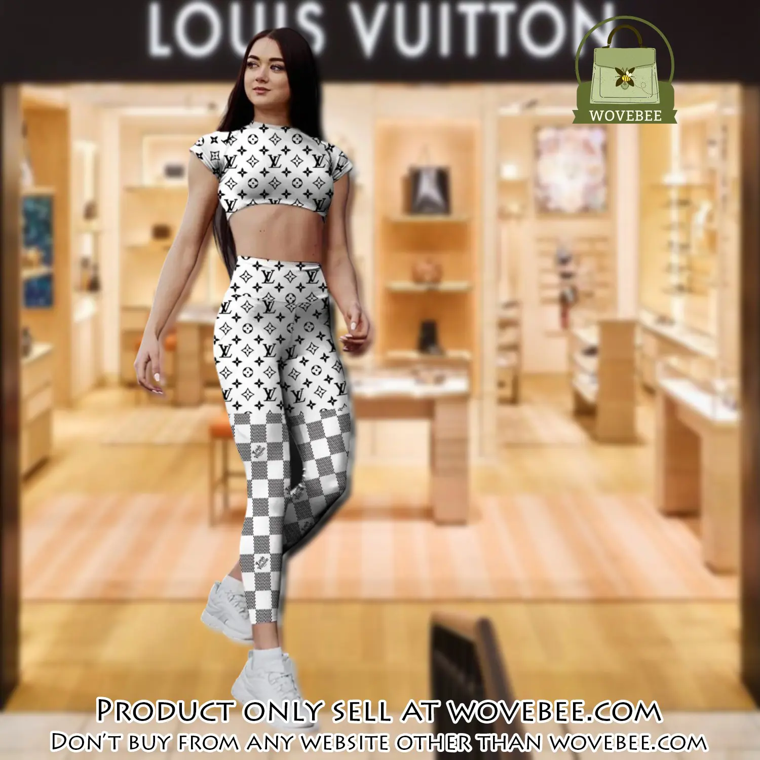 White checkerboard louis vuitton sportwear combo luxury brand crop top tshirt and legging for women ctl1013 wvb0816137